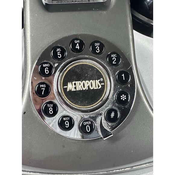 Vintage Metropolis Style Desk Phone Push Button Retro Style Black and Silver - Picture 6 of 7
